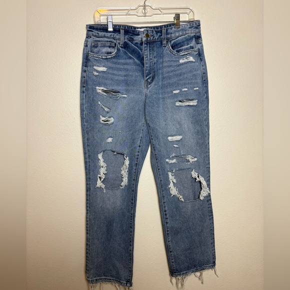 Flying Monkey BRIGHTEN MID RISE CROP STRAIGHT LEG Distressed - Picture 5 of 8